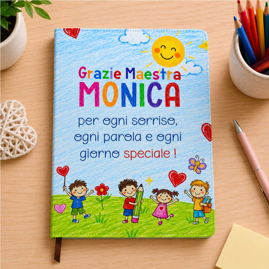 Agenda / Block Notes A4 Personalizzato per Maestra – Idea Regalo Fine Anno con Nome e Dedica