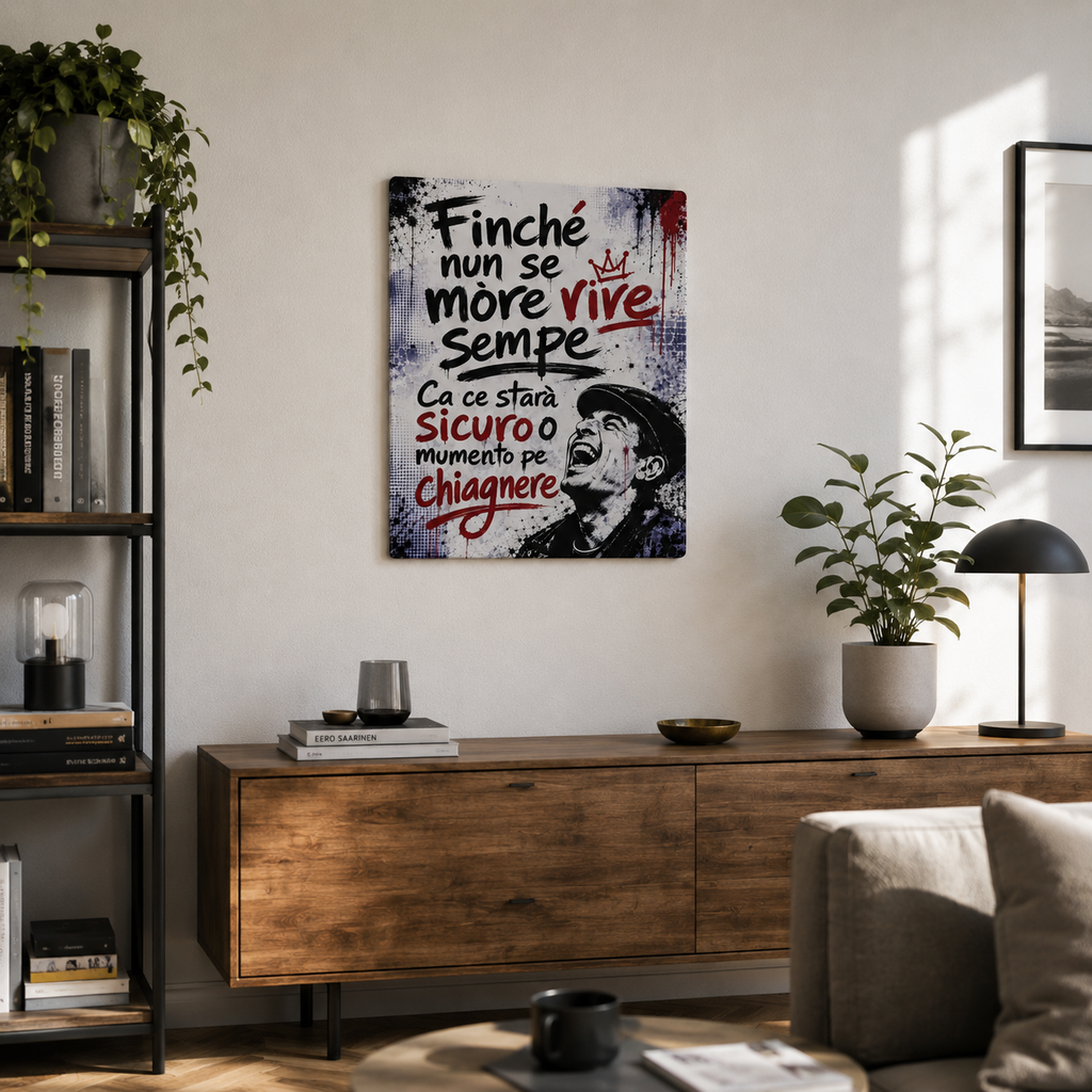 Poster in Alluminio "Finché Nun Se More Vive Sempe" – Wall Art Napoletana 40x30 cm
