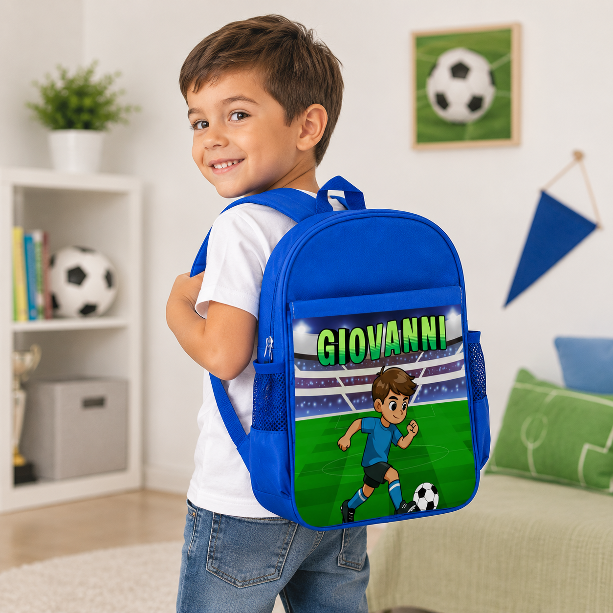 Zaino Asilo Personalizzato con Nome – Tema Calcio