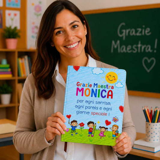 Agenda / Block Notes A4 Personalizzato per Maestra – Idea Regalo Fine Anno con Nome e Dedica