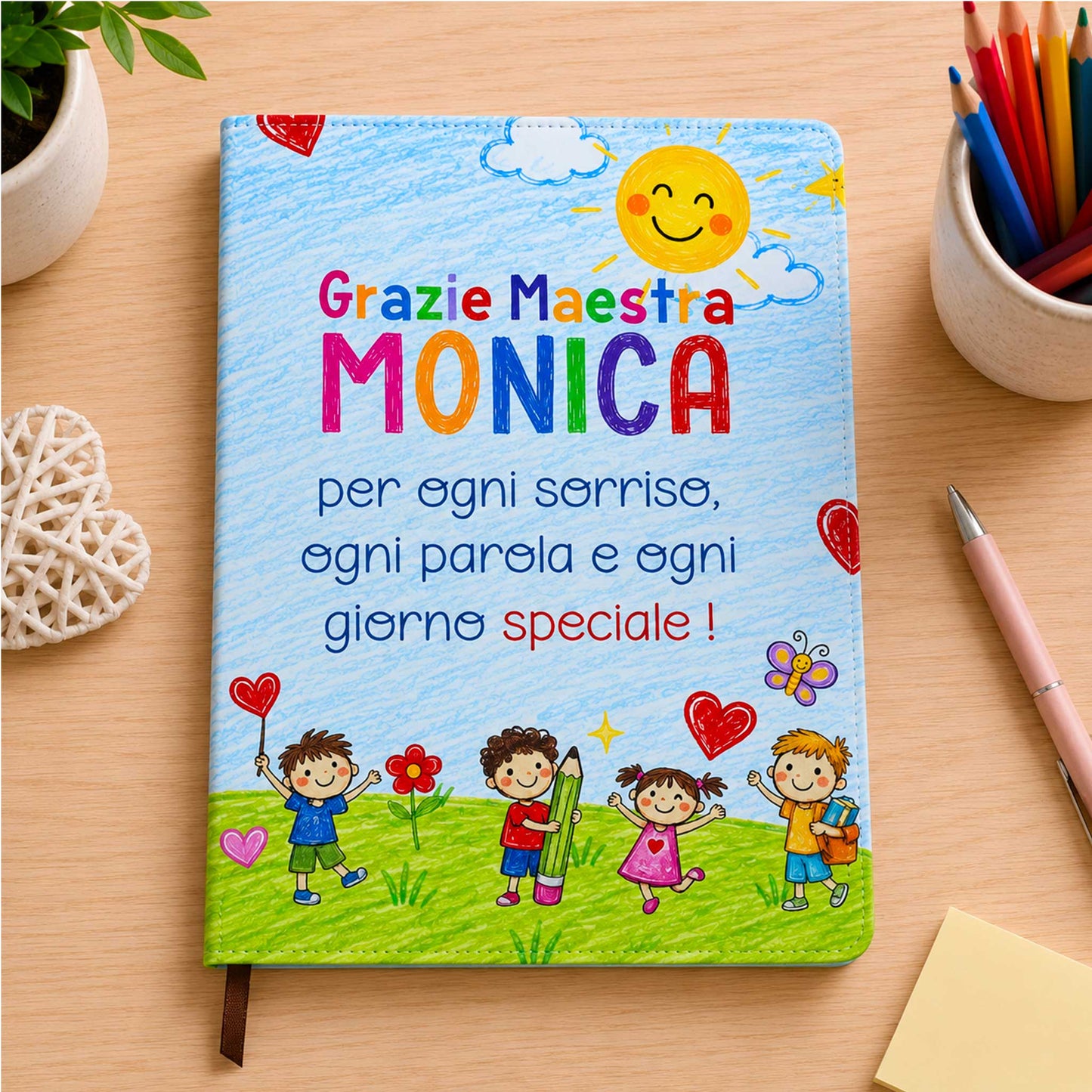 Agenda / Block Notes A4 Personalizzato per Maestra – Idea Regalo Fine Anno con Nome e Dedica